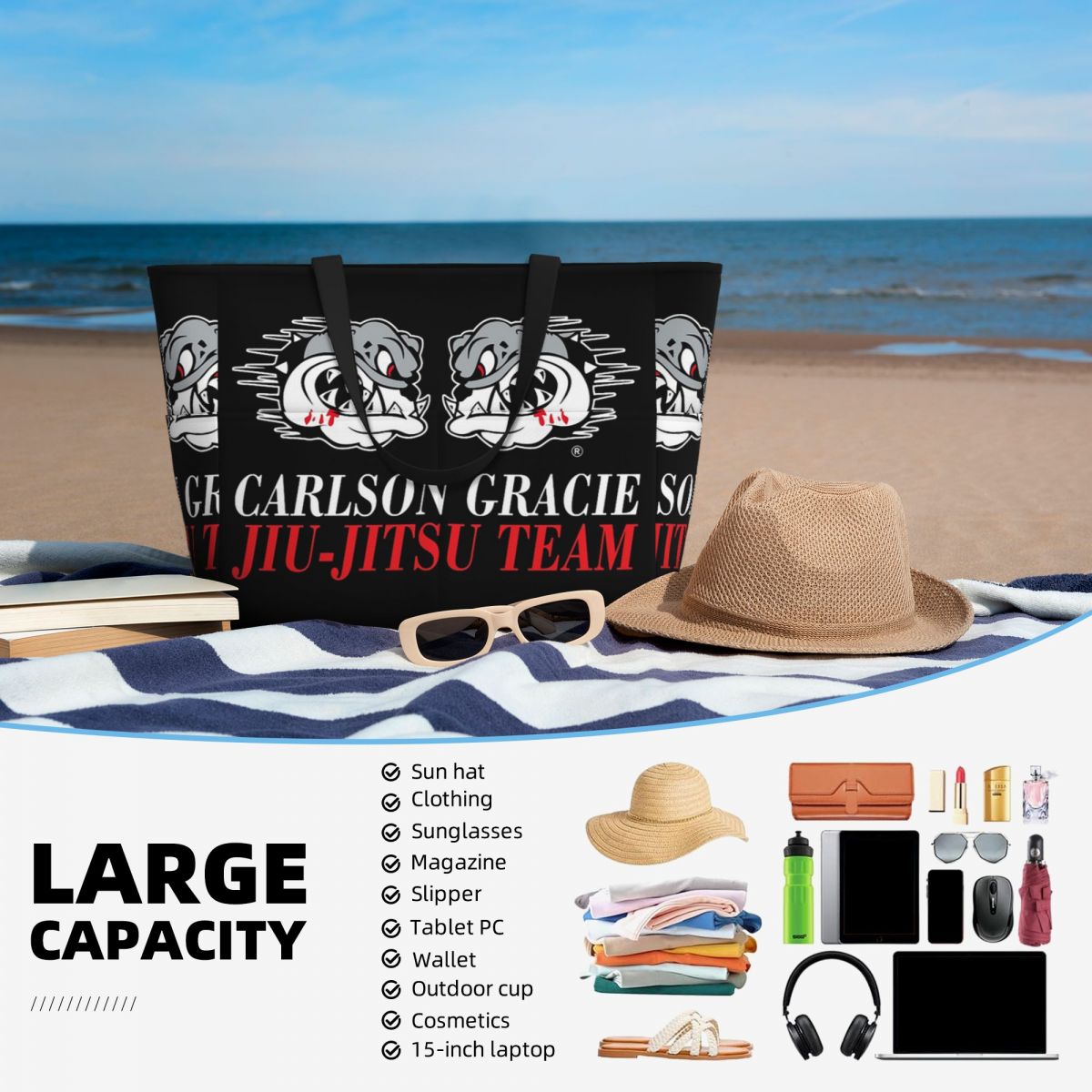 Bolso de playa con logotipo de - Yoga Fitness Jiu Jitsu reseña y precio